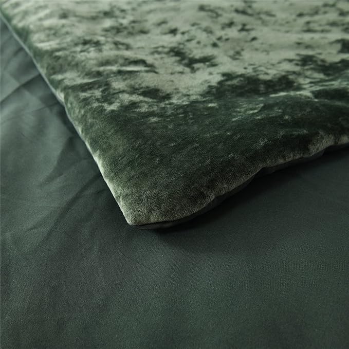 Fredsure Distressed Velvet Comforter Set, 5 Pieces Blackish Green King, Distressed Velvet Face and Brushed Microfiber Reverse