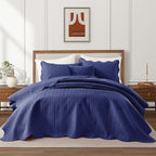 IR Imperial Rooms Queen Quilt Bedding Set Size (90" x 96") + 2 Pillow Shams (20" x 26"+ 2") - 3 Pcs All Season Lightweight Reversible Microfiber Coverlet Embossed Quilt Bedspread (Navy)