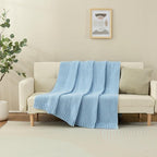Knitted Throw Blanket 60"X80", Light Blue Knit Throws for Bed, Super Soft Boho Chevron Blankets for Couch Sofa Chair Room Decor, Textured Decorative Farmhouse Cozy Lightweight
