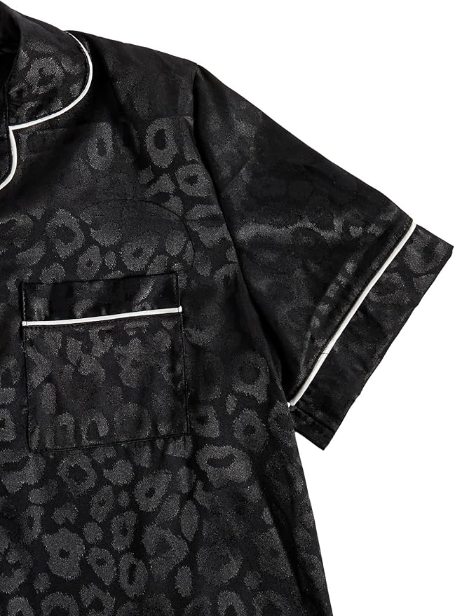 WDIRARA Women's Sleepwear Leopard Print Satin Shirt and Shorts Pajama Set