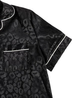 WDIRARA Women's Sleepwear Leopard Print Satin Shirt and Shorts Pajama Set