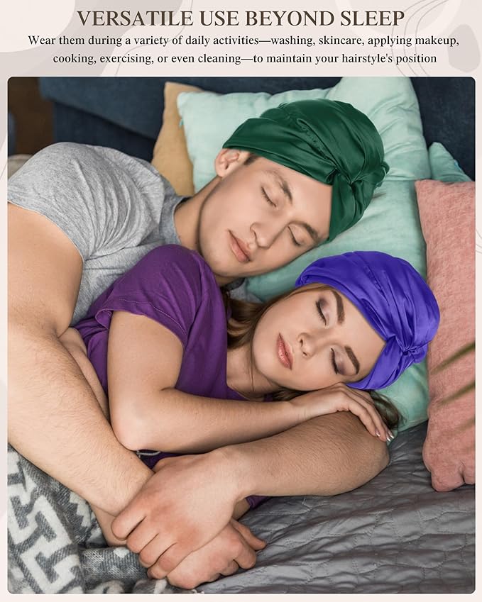 Canlierr 5 Set Adjustable Silk Satin Bonnet for Sleeping Women Scrunchie Double Layer Night Cap Sleep Turban Hair Wrap Unisex