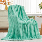 NEWCOSPLAY Super Soft Queen Blanket Aqua Premium Silky Flannel Fleece 3D Waffle Checkered Lightweight Bed Blanket All Season Use (Aqua, Queen(90"x90"))