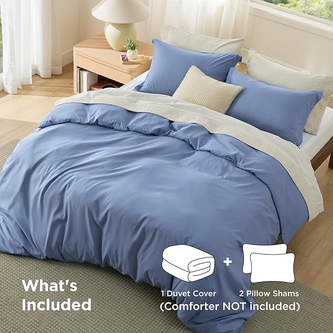 Bedsure Duvet Cover Queen Size - Soft Double Brushed Bedding Set for Kids & Adults, Zipper Closure, 3 Pieces, Includes 1 Duvet Cover (90"x90") & 2 Pillow Shams, NO Comforter, Slate Blue