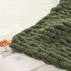 WESHIONGOO Chunky Knit Blanket Throw 51"×63" Knitted Throw Blankets for Couch Bed Fluffy Soft Blanket with Jumbo Chenille Yarn Thick 100% Handmade (Olive Green)