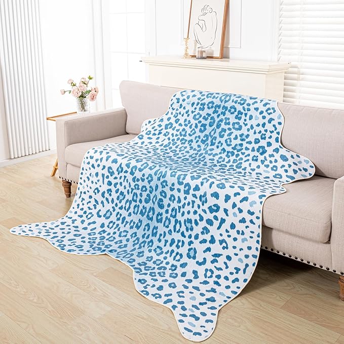Leopard Rug, Cheetah Print Area Rug 5.2x6.5 Feet Faux Animal Print Skin Carpet for Living Room Bedroom Home Decor (Blue)