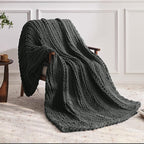 Negwoo Chunky Knit Throw Blanket, 60''*80'' Knitted Throw Chenille Yarn for Bed Couch, Handmade Dark Grey Crochet Big Thick Blanket, Machine Washable Cute Comfy Blanket for Home Decor