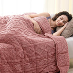 Cottonblue Jacquard Weighted Blanket 20 lbs for Adults Queen Size, Ultra Soft Sherpa Fleece Blanket for Relax and Sleep, Cozy Comfort Heavy Bed Blankets with Glass Beads, 60x80 Inches, Apricot Pink