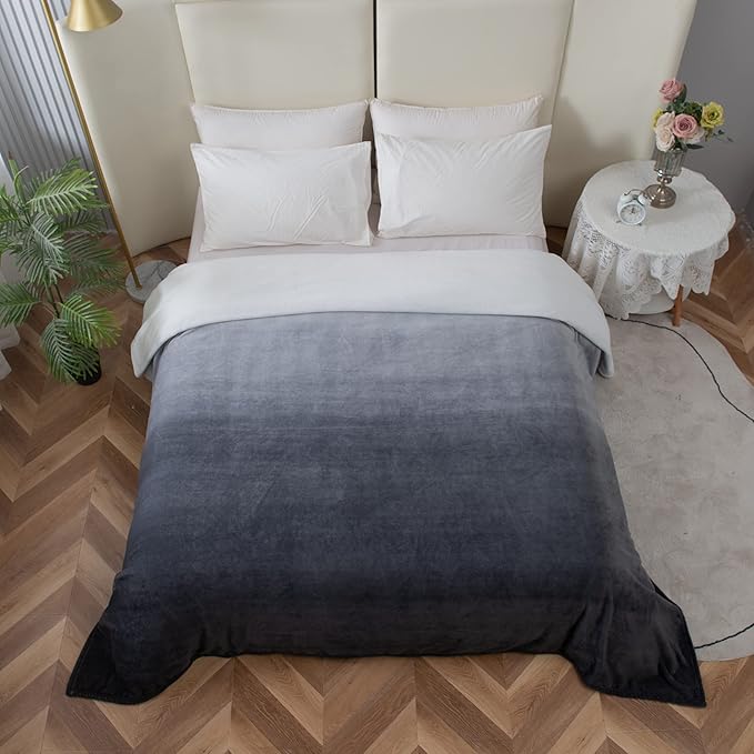 Elegant Comfort Luxury Velvety Feel Blanket, All-Season Lightweight Blanket, Ultra Plush, Soft, Cozy-Fuzzy Flannel Fleece for Couch, Sofa, Bed, Travel, Ombre Design, Full/Queen, Gray