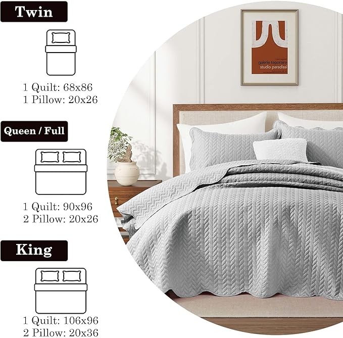 IR Imperial Rooms Queen Quilt Bedding Set (90" x 96") - Bulk Pack of 10 Wholesale for Hotels, Guest Bedroom & Airbnbs - Lightweight Microfiber Reversible Embossed Quilts Bedspreads (Silver)