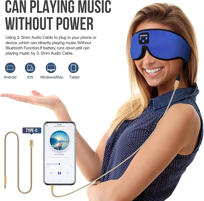 3D Sleep Mask with Bluetooth 5.4 Headphones, Wireless Music Headphones Eye Mask for Side Sleepers, Built-in HD Stereo Speakers, Adjustable & Blackout Noise Cancelling Sleeping Mask for Men Women
