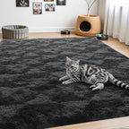 ISEAU 8x10 Area Rug for Living Room, Drak Grey Geometric Pattern Plush Rug for Bedroom, Kitchen, Soft Shaggy Carpets, Fluffy and Machine Washable Mats, Nursery Floors Mat, Boys Room Carpet Decor
