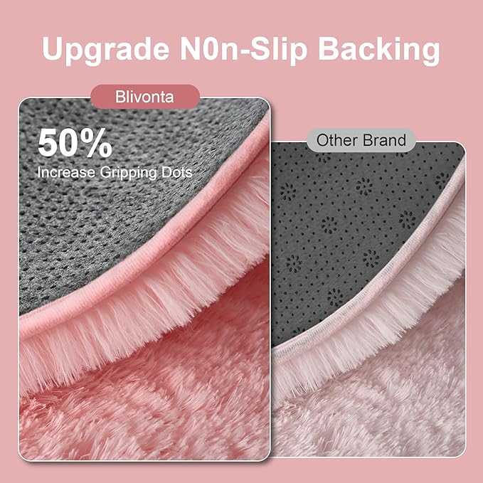 Blivonta Pink Round Rug for Bedroom, 4Ft Fluffy Circle Area Rugs for Living Room, Shag Fuzzy Carpet for Kids Room, Nursery, Dorm, Classroom, Teen, Cute Baby Play Mat Home Decor Aesthetic