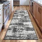 Runner Rug 2x6 Washable Rug Runners for Hallways Kitchen Non-Slip Rugs Abstract Print Soft Faux Wool Carpet Runner for Entryway Indoor, Bedroom Bedside, Laundry, Dorm, Home Decor (Black and Grey)