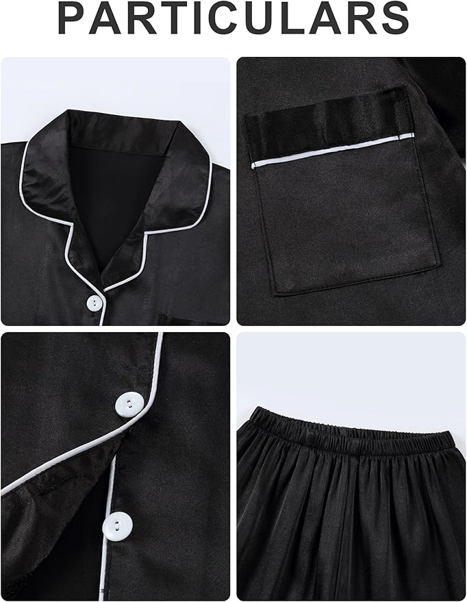 DIPUG 3 Piece Girls Silk Pajamas Set Soft Satin PJs Sleepwear for Comfortable Nights