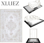 XLUEZ Area Rug 10x14 Living Room Rug, Machine Washable Vintage Distressed Medallion Rug Non-Slip Soft Low Pile Large Indoor Rugs for Bedroom Kitchen Dining Room Office(Beige,10'x14')