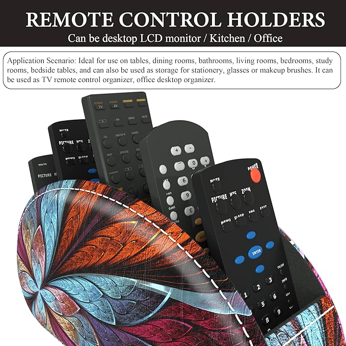 QIELIZI PU Leather Remote Caddy Desktop Organizer with 5 Spacious Compartments for TV Remotes/Media Controllers/Office Supplies (Fractal Flower)