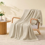 BEDELITE Chunky Cable Knit Throw Blanket for Couch,Super Soft Cozy Woven Blanket for Room Decor,50"x60", Beige