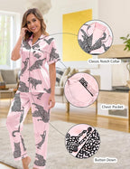 Silk Satin Pajama Set for Women 3-piece Short Sleeve Pajama with Pants Ruffle Shorts Cute Pj Set Button Down Sleepwear