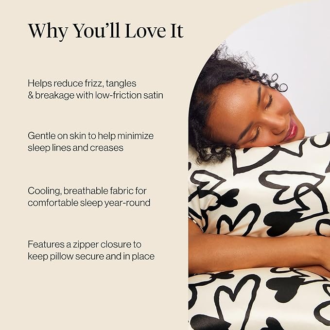 Kitsch Satin Pillowcase with Zipper for Hair & Skin - Softer Than Silk Pillow Cases, Smooth Cooling Satin Pillow Case, Wrinkle-Free, Machine Washable - Pillow Cases Standard Size (19x26) - Heart