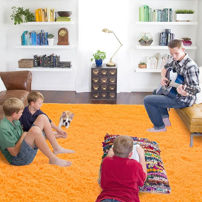 ISEAU Fluffy Rug Carpets Soft Shaggy Area Rugs Indoor Floor Mats for Kids Room Fuzzy Carpet Comfy Cute Nursery Mat Bedside Rug for Boys Girls Bedroom Living Room Home Decor, 4ft x 6ft,Orange