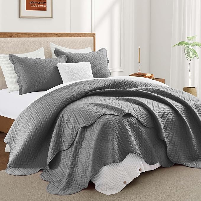 IR Imperial Rooms 8 Pack California King Quilt Bedding Set (118"x106") - Bulk Wholesale for Hotels, Guest Bedroom & Airbnbs - Lightweight Microfiber Reversible Embossed Quilts Bedspread (Grey)