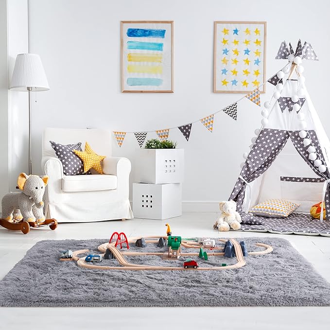 Noahas Fluffy Grey 4x6 Area Rugs for Bedroom Living Room,Thick Shag Throw Floor Carpet,Soft Shaggy Bedside Non-Slip Plush Dorm Nursery Kids Rug