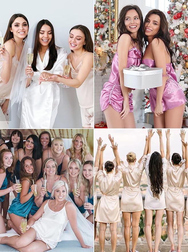 Women's Short Satin Robe Silky Bathrobes Bridal Bridesmaid Kimono Robe V-Neck Sleepwear S-XXL