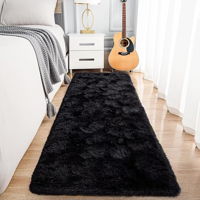 Noahas Black Runner Rug for Hallway,2'x10' Long Area Rugs for Bedroom Living Room,Non Slip Thick Shag Floor Carpet for Entryway Kitchen Dorm Nursery Bedside Kids Room