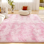 Litanika 9x12 Fluffy Shag Faux Fur Area Rug for Living Room Bedroom, Tie-Dyed Pink High Pile Soft Plush Shaggy Furry Bedside Playroom Dorm Carpet, Non-Slip, Non-Shedding Modern Indoor Floor Rug