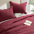 IR Imperial Rooms King Quilt Bedding Set Size (106" x 96") + 2 Pillow Shams (20" x 36"+ 2") - 3 Pcs All Season Lightweight Reversible Microfiber Coverlet Floral Embossed Quilt Bedspread (Burgundy)