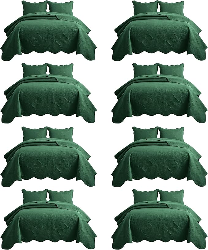 IR Imperial Rooms 8 Pack California King Quilt Bedding Set (118"x106") - Bulk Wholesale for Hotels, Guest Bedroom & Airbnbs - Microfiber Reversible Floral Embossed Quilts Bedspreads (Emerald)