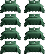 IR Imperial Rooms 8 Pack California King Quilt Bedding Set (118"x106") - Bulk Wholesale for Hotels, Guest Bedroom & Airbnbs - Microfiber Reversible Floral Embossed Quilts Bedspreads (Emerald)