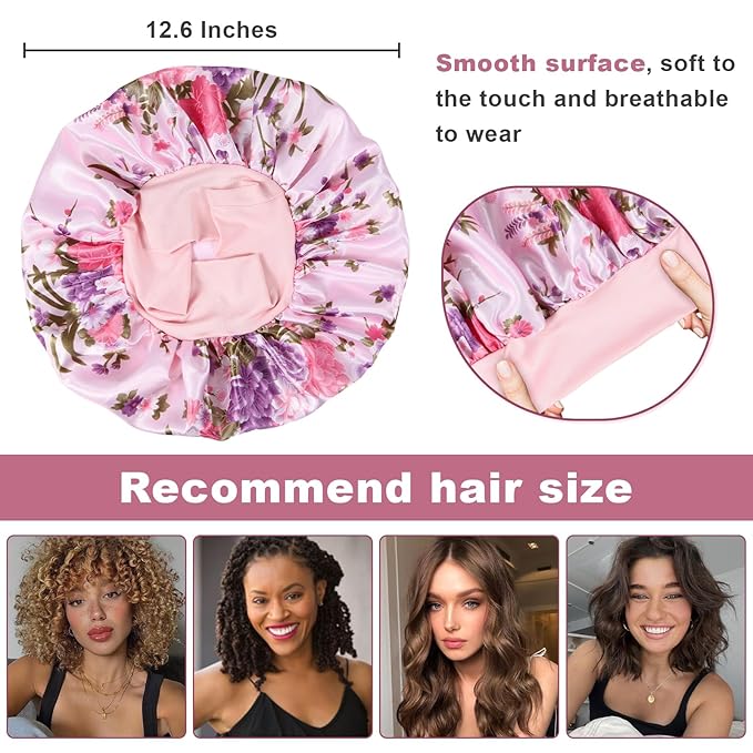 8Pcs Satin Bonnet Silk Bonnet, Hair Bonnet for Sleeping, Elastic Wide Band Silk Sleep Cap, Soft and Breathable