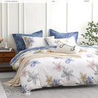 ALEISSEL Natural Cotton 3pcs Floral Comforter Sets King Size - Grayish White Comfoter with Blush & Tan Floral Print, Aegean Blue Reverse, Vintage Lightweight Bedding Sets(King 104"×90")