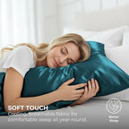 Pure Bedding Satin Pillowcase 2 Pack - King Size (20"x40", Teal) - Silky Pillow Cases for Hair and Skin - Satin Pillow Covers with Envelope Closure - Extra Soft Premium Microfiber