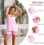 MOYEE Women Silk Pajama Set Soft Satin V Neck Tank Top and Shorts 2 Piece lounge Sets with Pockets