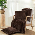 Striped Throw Blanket and Pillow Covers Set (No Inserts) for Couch and Bed, Plush Warm Lightweight Fuzzy Faux Fur Blanket for All Seasons (50" x 60", Coffee Brown)