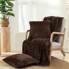 Striped Throw Blanket and Pillow Covers Set (No Inserts) for Couch and Bed, Plush Warm Lightweight Fuzzy Faux Fur Blanket for All Seasons (50" x 60", Coffee Brown)