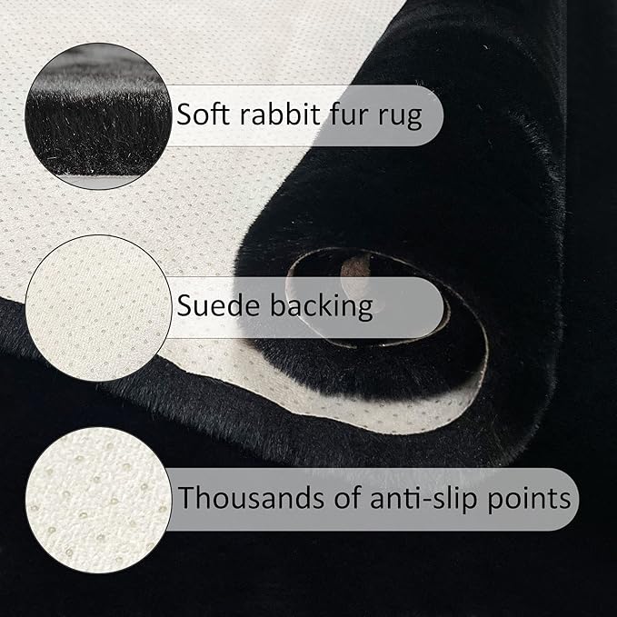 Faux Rabbit Fur Rug 4x6 Fluffy Black Rug for Bedroom Nursery Sofa Carpet for Living Room Fuzzy Washable Area Rug