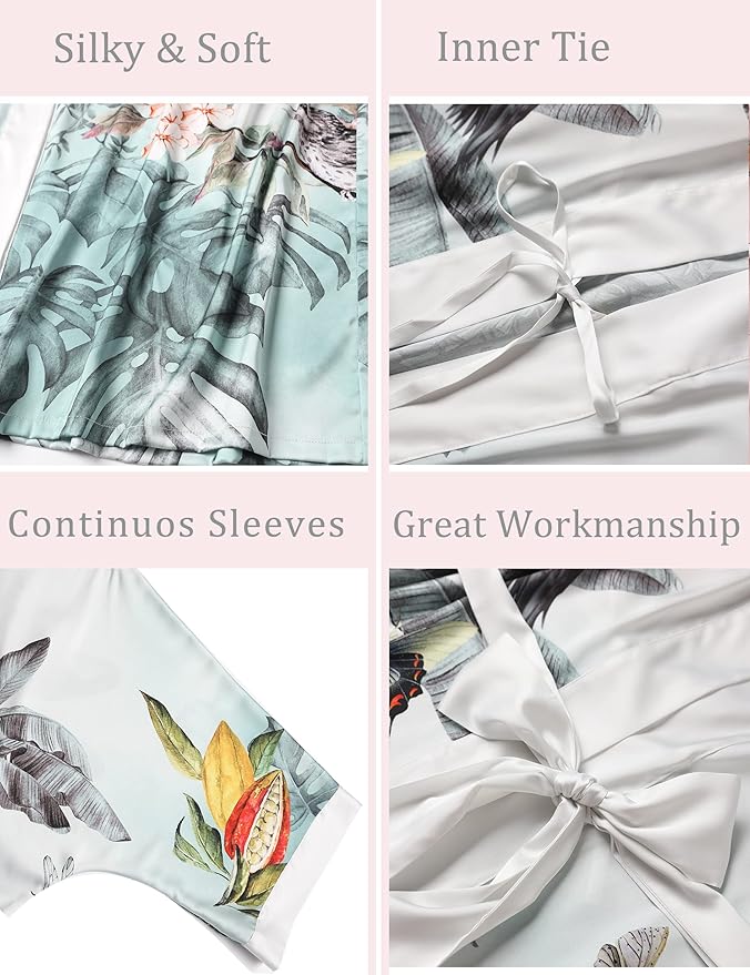 Aensso Long Soft Lightweight Silky Kimonos Robes for Women, Luxury Japanese Floral Womens Kimono Robe