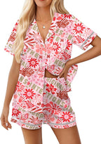 Ekouaer Womens Silk Pajama Sets Button Up Satin Pjs Short Sleeve 2 Piece Pj Sets Cute Lounge Sets with Chest Pocket