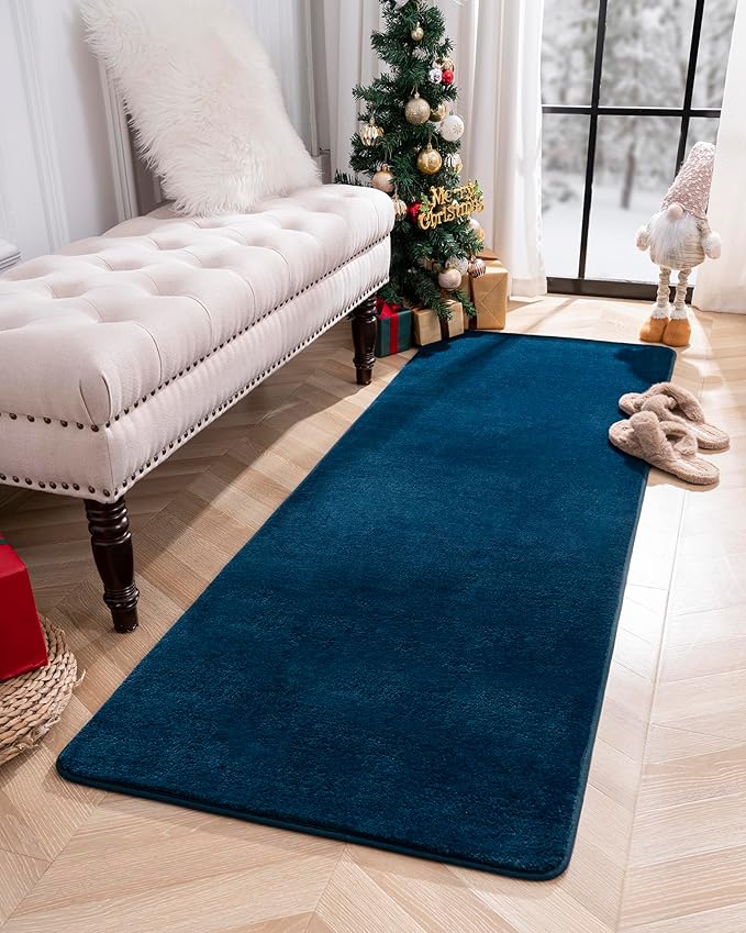 Andecor Shag Runner Rug for Bedroom Living Room, 2x6 Navy Blue Washable Fluffy Hallway Runner Area Rugs for Kitchen Boys Girls Kids Room Home Decorations Carpet