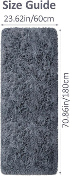 Runner Rug for Bedroom 2x6 Grey Fluffy Shaggy Rug Soft Plush Fuzzy Area Rug Bedside Runners for Hallway Kids Nursery Dorm Playroom Living Room with Non Slip Modern Indoor Decor Carpet
