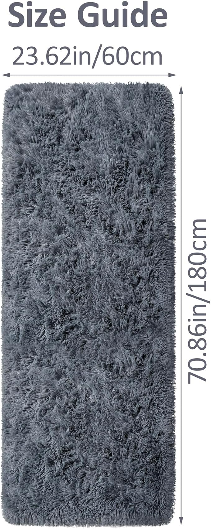Runner Rug for Bedroom 2x6 Grey Fluffy Shaggy Rug Soft Plush Fuzzy Area Rug Bedside Runners for Hallway Kids Nursery Dorm Playroom Living Room with Non Slip Modern Indoor Decor Carpet