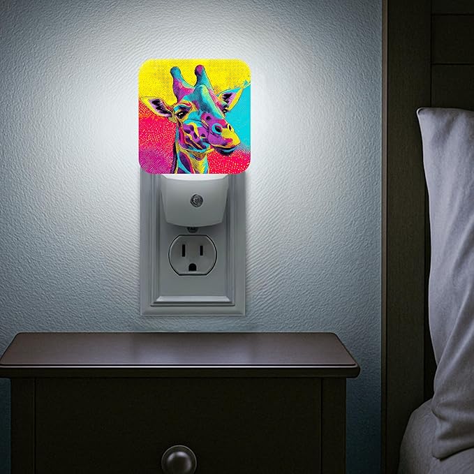 Giraffe Night Lights Plug Into Wall, Modern Playful Colorful Patterns Abstract Shapes None Peach Smart Outlet Plug in Led Night Light Lamp for Living Room Family Room Bedroom Decor 1pcs