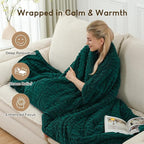 Cottonblue Jacquard Weighted Blanket for Adults 15 lbs Twin Size, Cozy Fluffy Sherpa Fleece Weighted Throw Blankets 48" x 72" for Sleep Relax, Fuzzy Warm Arch Heavy Blanket Soft for Bed Couch, Green