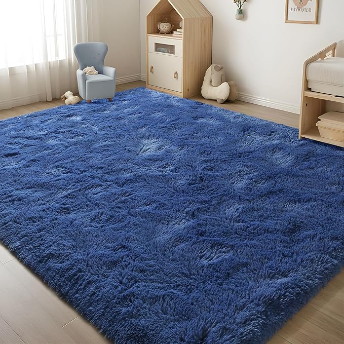 ISEAU Fluffy Rug Carpets Soft Shaggy Area Rugs Indoor Floor Mats for Kids Room Fuzzy Carpet Comfy Cute Nursery Mat Bedside Rug for Boys Girls Bedroom Living Room Home Decor, 6ft x 9ft, Light Navy