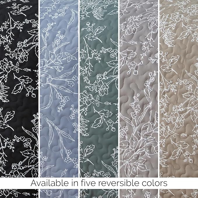 Southshore Fine Living, Inc. Oversized Bedspread Full Size, Printed Quilt Queen Size Bedding Set, Botanical and Lightweight Coverlet, Floral Bed Set, All Season Full/Queen Quilts, Reversible Grey