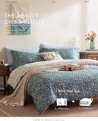 ALEISSEL Cotton Floral Comforter Twin Size - 2PC Lightweight Bedding Sets with Down Alternative Fill, Deep Slate Blue & White with Vibrant Floral Pattern (1 Comforter, 1 Pillowsham)